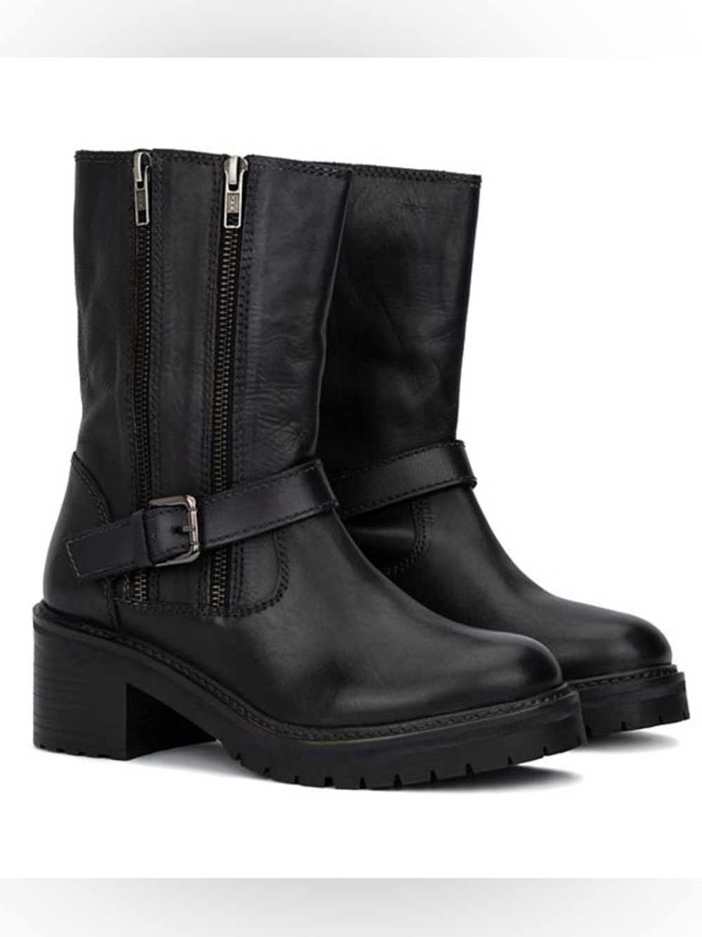 Vintage Foundry Genevieve Leather Moto Ankle Boots Black Navy Size 6 NWOB